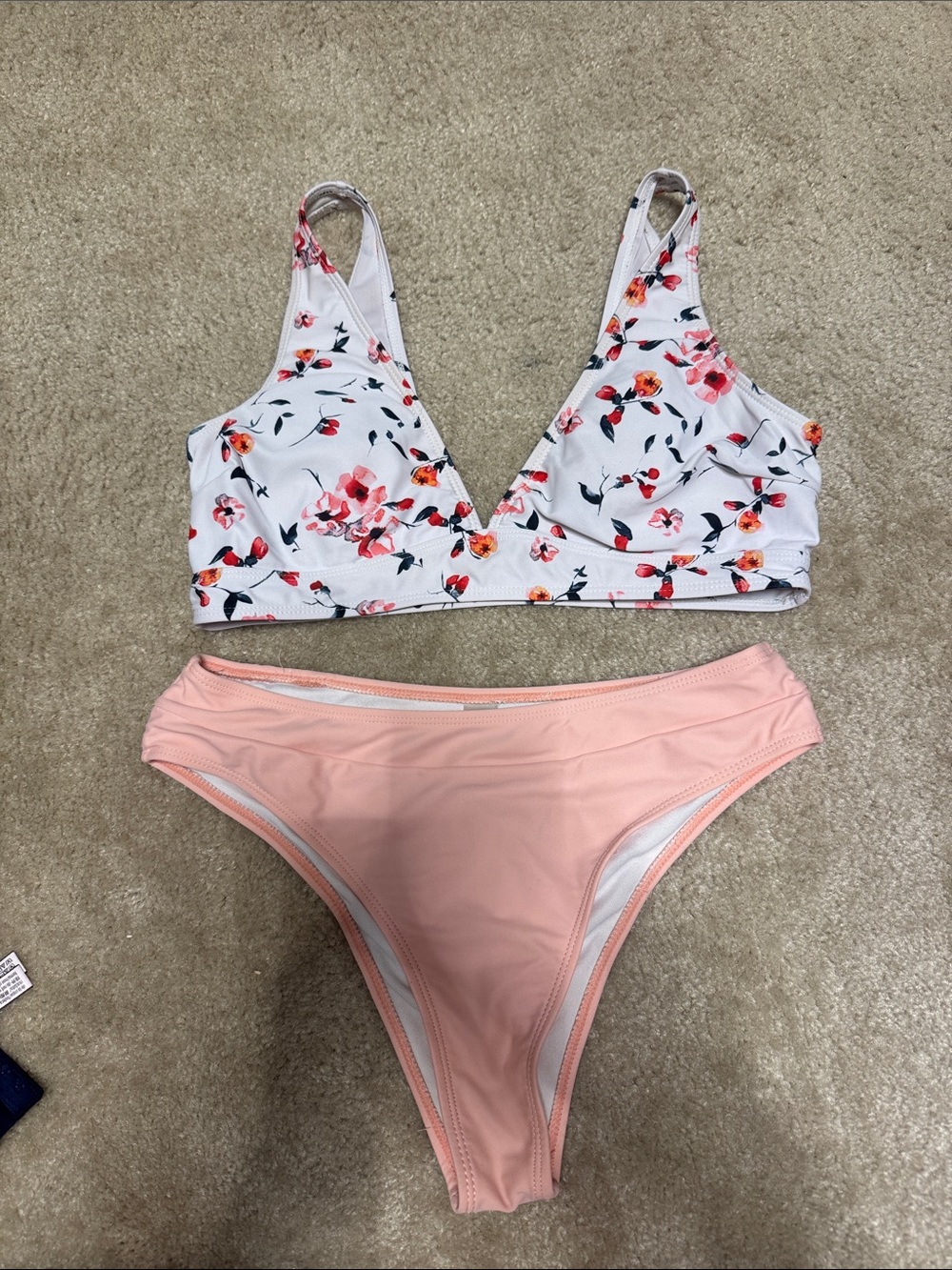 Floral V-Neck Bikini Top with Pink High-Cut Bottoms
